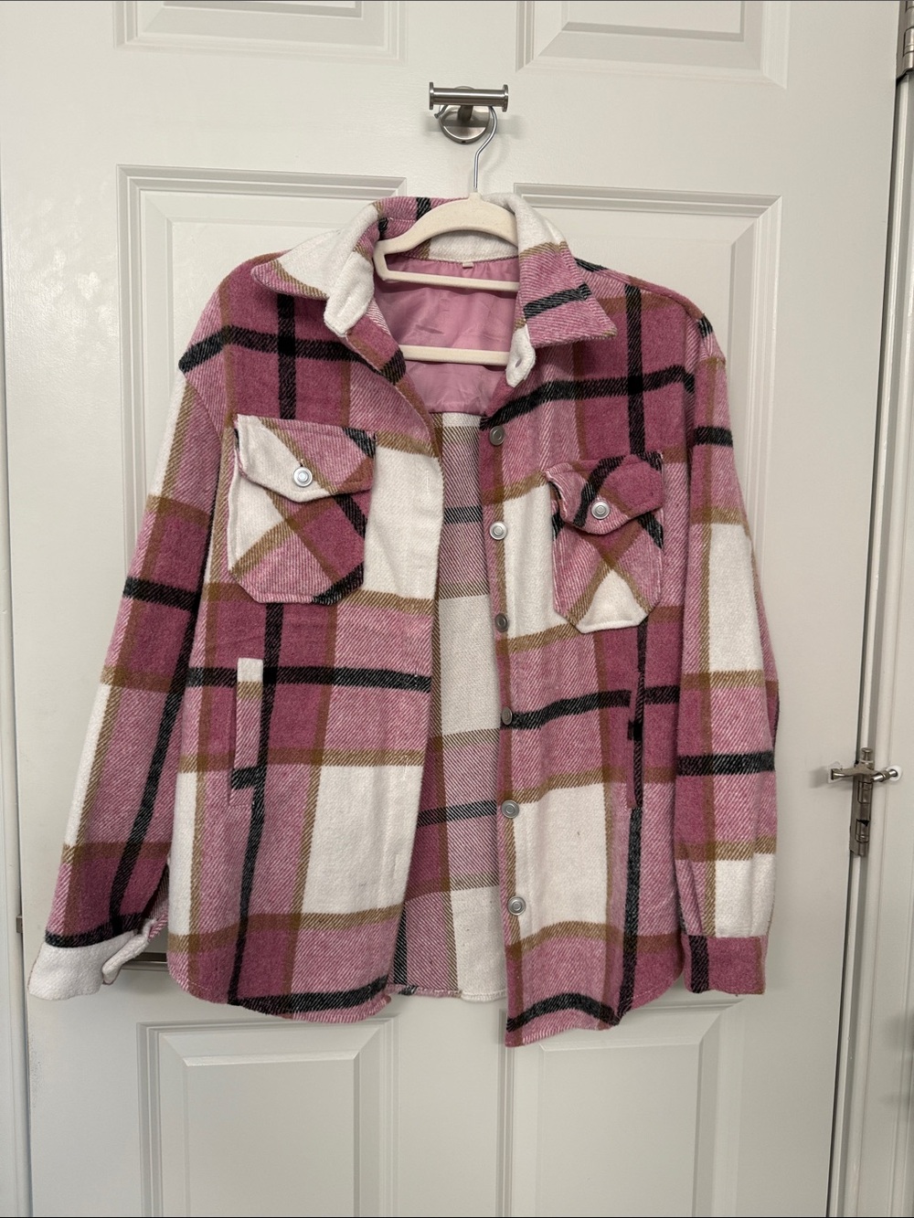 Women's Pink Plaid Shacket Jacket